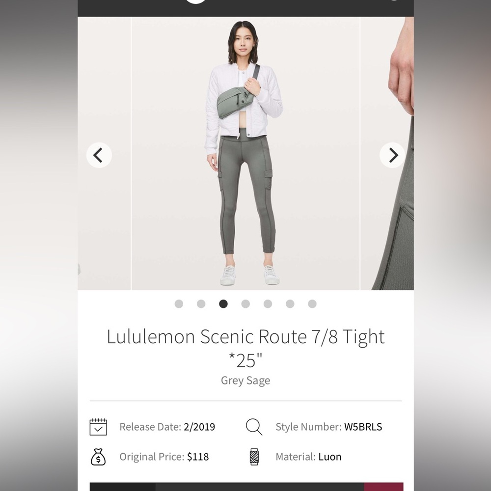 Lululemon Scenic Route 7/8 Tight *25"
Grey Sage